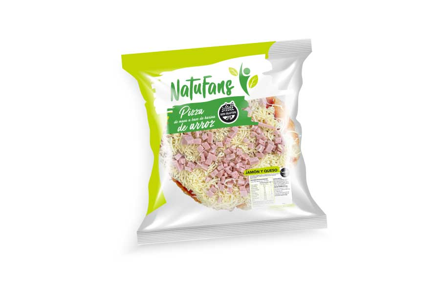 Pizza de Jamón y Queso con masa a base de harina de arroz NatuFans