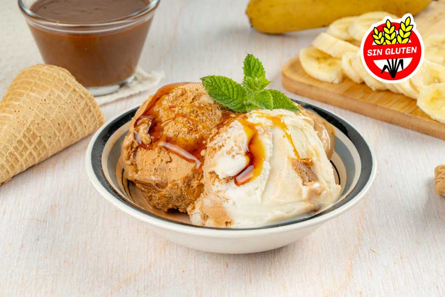 Helado Fit Cream dulce de leche split y banana split La Montevideana